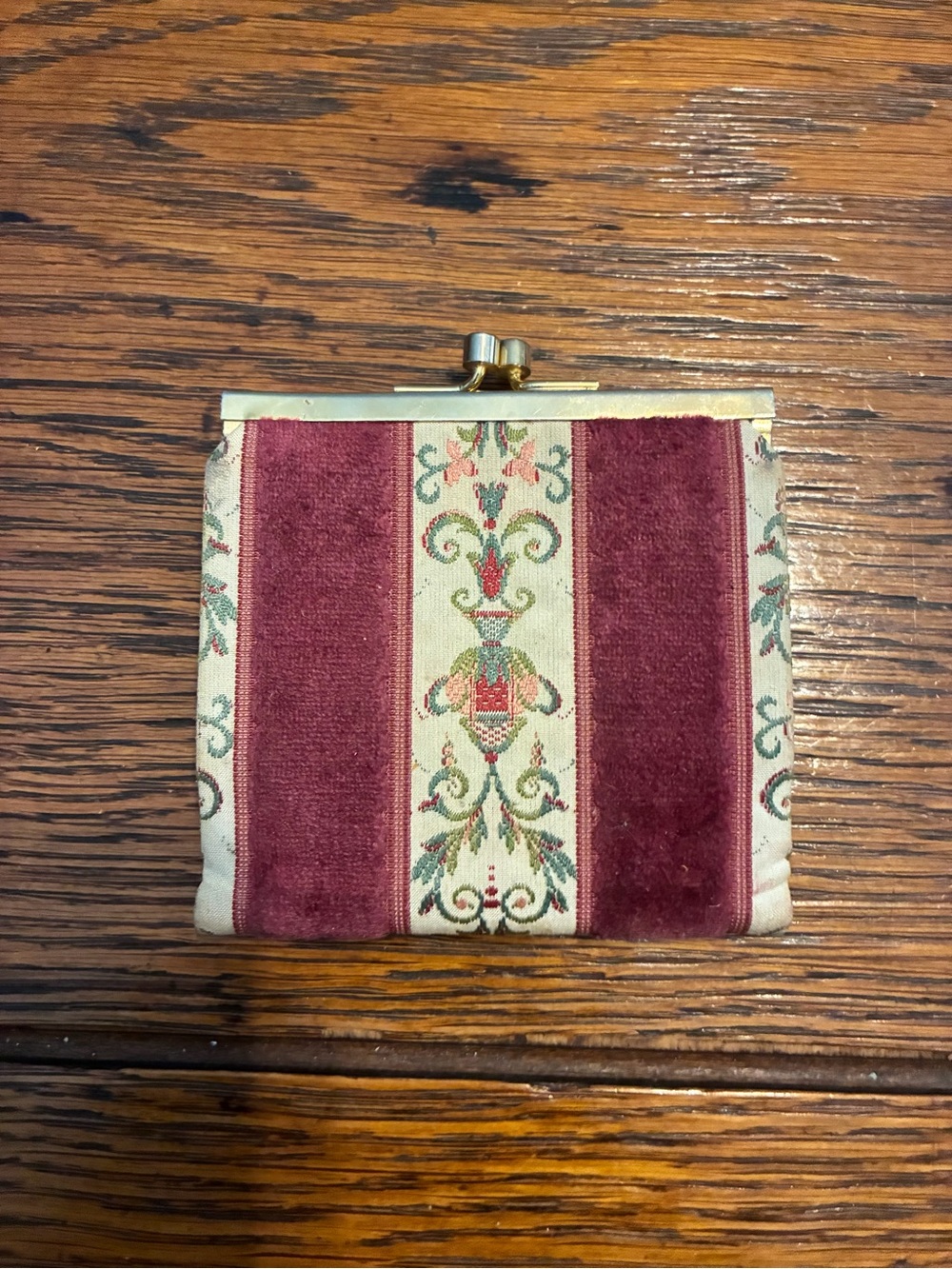 Burgundy and Cream Velvet-Trim Coin Purse